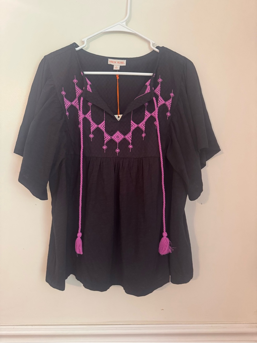 Knox Rose Black Tunic with Pink Embroidery size XL